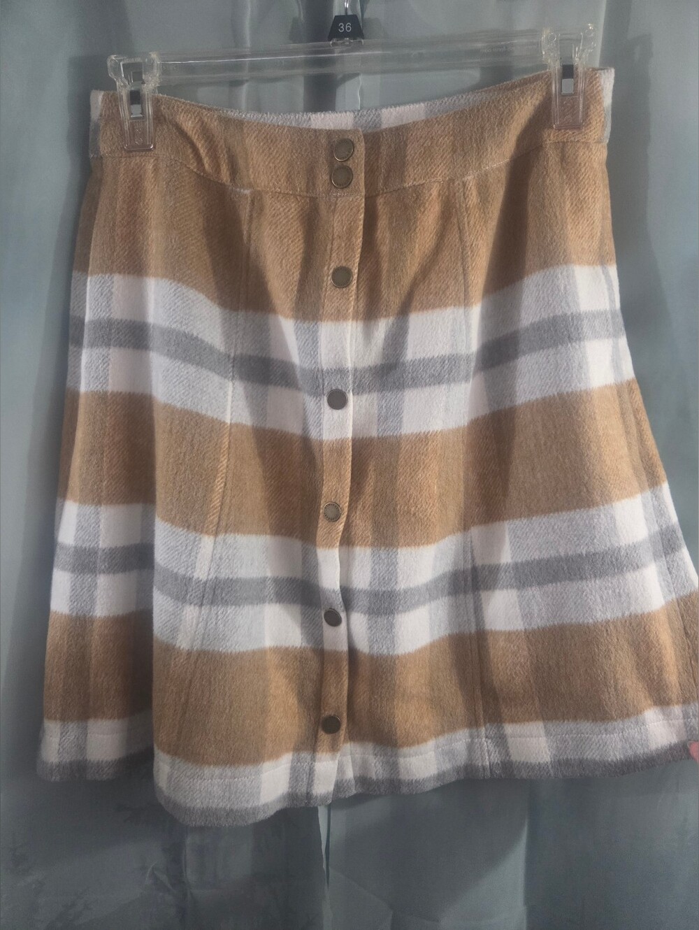 DownEast Tan, White & Gray Plaid Button-Front Midi Skirt